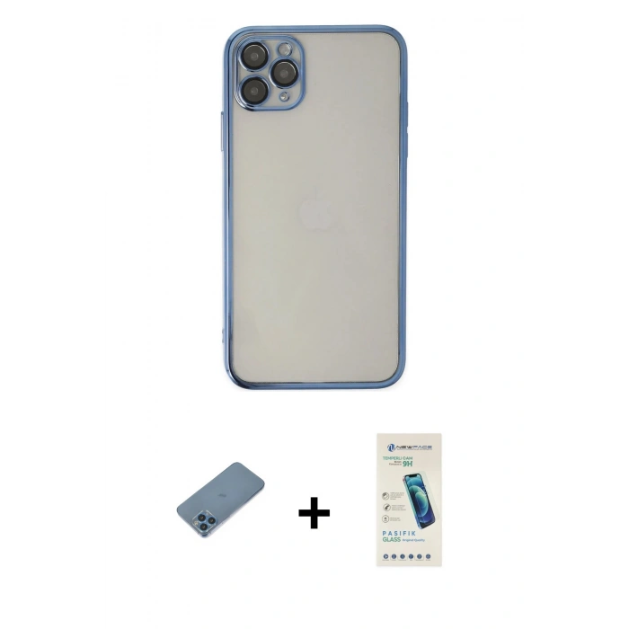 MARSİLYAN™- iPhone 11 Pro Kılıf Vadi Minimal - Şeffaf Pasifik Cam Ekran Koruyucu + Shine Kamera Lens Koruma Cam - MI