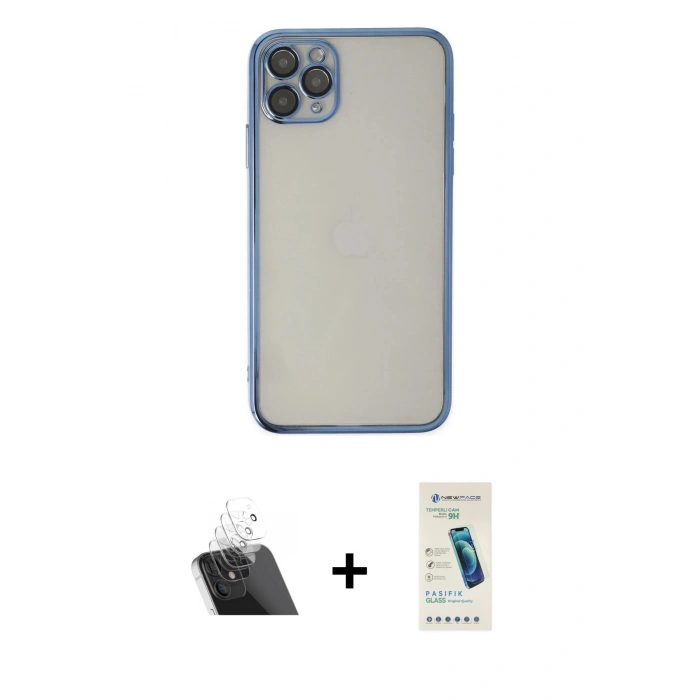 MARSİLYAN™- iPhone 11 Pro Kılıf Vadi Minimal - Şeffaf Pasifik Cam Ekran Koruyucu + Kamera Lens Koruma Cam - SF