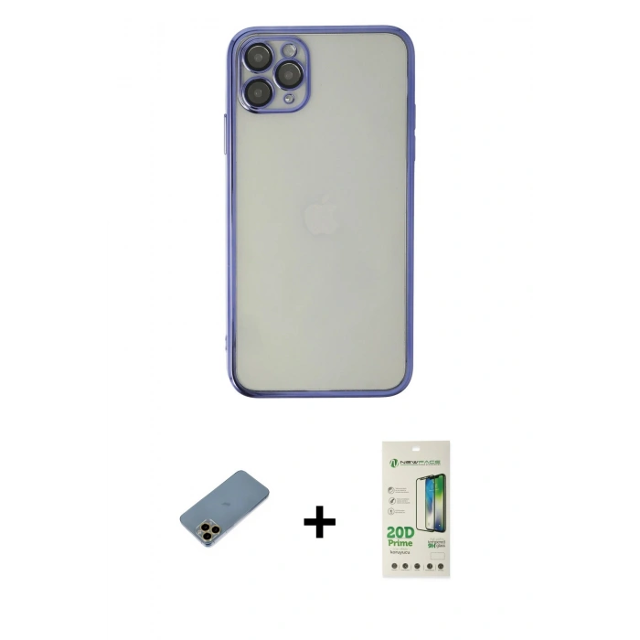 MARSİLYAN™- iPhone 11 Pro Kılıf Vadi Minimal - Siyah 20D Premium Cam Ekran Koruyucu + Shine Kamera Lens Koruma Cam - GD
