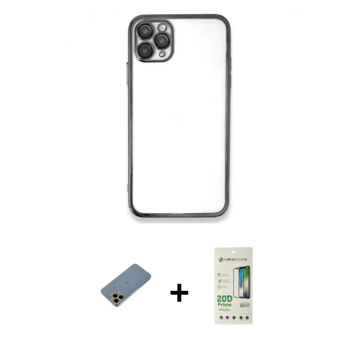 MARSİLYAN™- iPhone 11 Pro Kılıf Vadi Minimal - Siyah 20D Premium Cam Ekran Koruyucu + Shine Kamera Lens Koruma Cam - GD