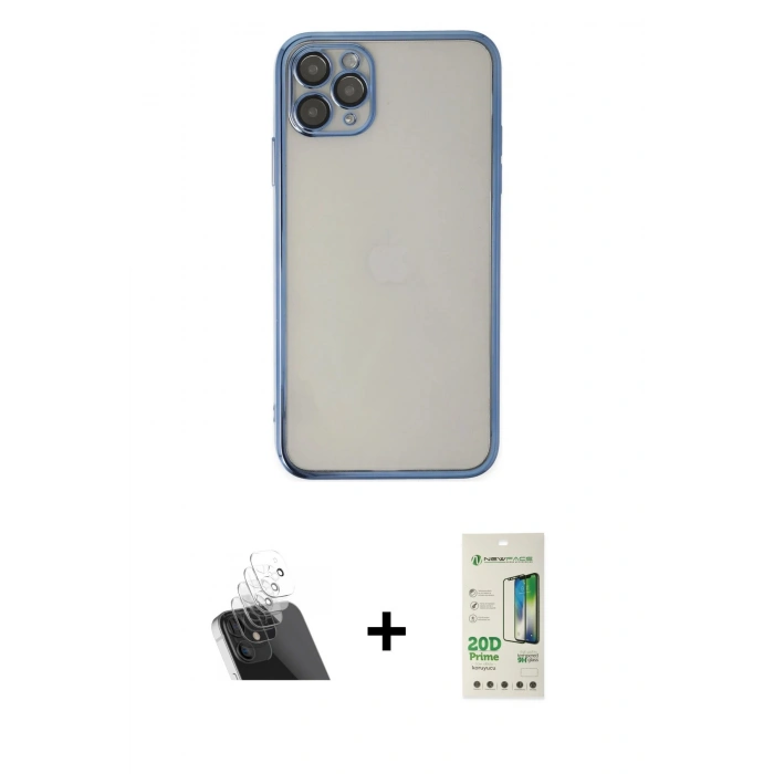 MARSİLYAN™- iPhone 11 Pro Kılıf Vadi Minimal - Siyah 20D Premium Cam Ekran Koruyucu + Kamera Lens Koruma Cam - SF