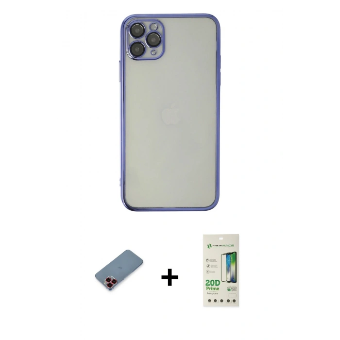 MARSİLYAN™- iPhone 11 Pro Kılıf Vadi Minimal - Siyah 20D Premium Cam Ekran Koruyucu + Metal Kamera Lens Koruma Cam - KI