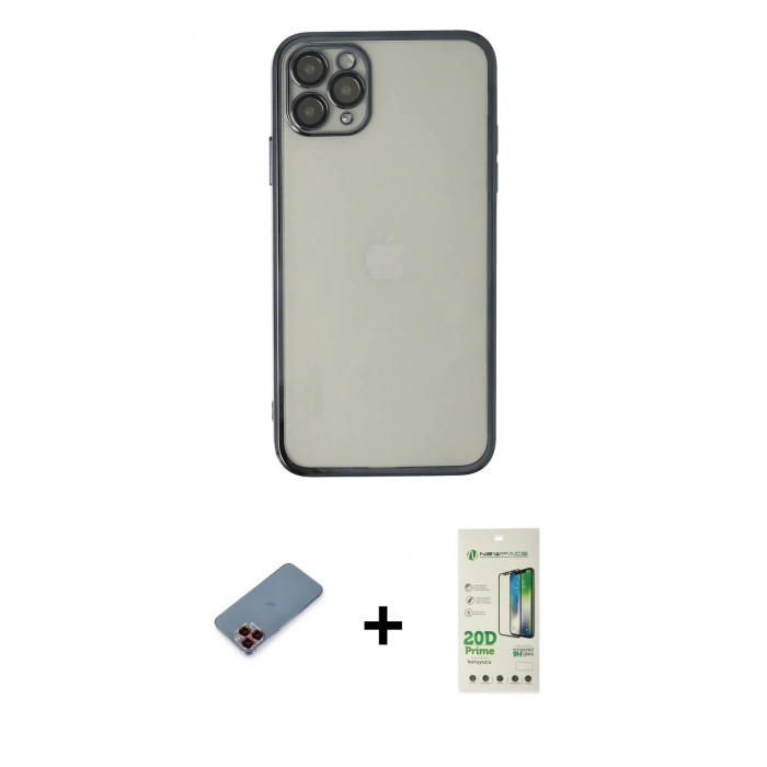 MARSİLYAN™- iPhone 11 Pro Kılıf Vadi Minimal - Siyah 20D Premium Cam Ekran Koruyucu + Metal Kamera Lens Koruma Cam - KI
