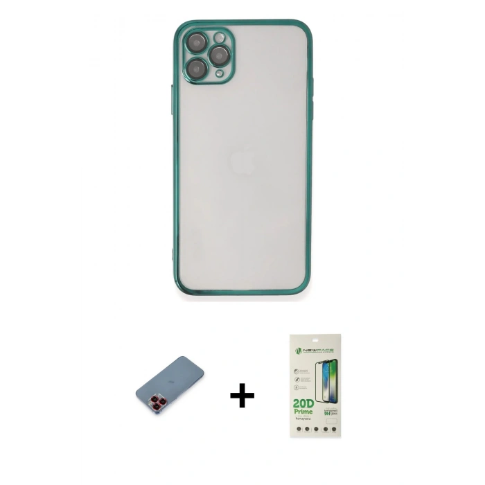 MARSİLYAN™- iPhone 11 Pro Kılıf Vadi Minimal - Siyah 20D Premium Cam Ekran Koruyucu + Metal Kamera Lens Koruma Cam - KI