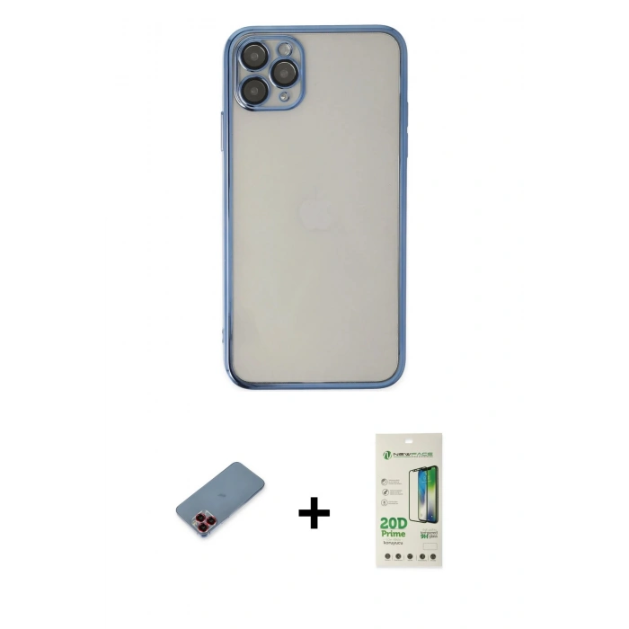 MARSİLYAN™- iPhone 11 Pro Kılıf Vadi Minimal - Siyah 20D Premium Cam Ekran Koruyucu + Metal Kamera Lens Koruma Cam - KI