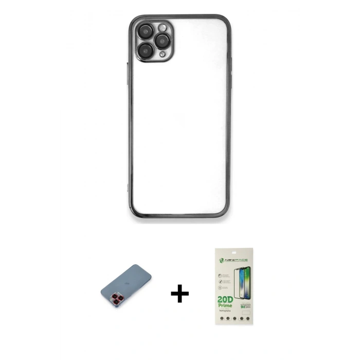 MARSİLYAN™- iPhone 11 Pro Kılıf Vadi Minimal - Siyah 20D Premium Cam Ekran Koruyucu + Metal Kamera Lens Koruma Cam - KI