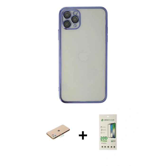 MARSİLYAN™- iPhone 11 Pro Kılıf Vadi Minimal - Siyah 20D Premium Cam Ekran Koruyucu + Renkli Kamera Lens Koruma Cam - MI