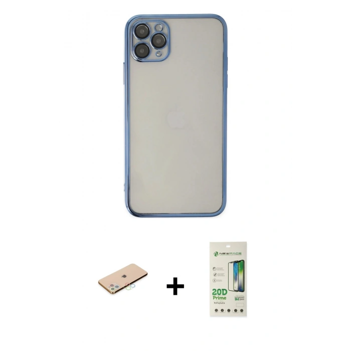 MARSİLYAN™- iPhone 11 Pro Kılıf Vadi Minimal - Siyah 20D Premium Cam Ekran Koruyucu + Renkli Kamera Lens Koruma Cam - MI