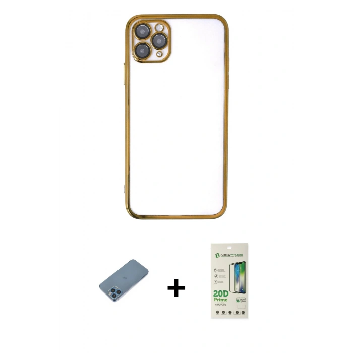 MARSİLYAN™- iPhone 11 Pro Kılıf Vadi Minimal - Siyah 20D Premium Cam Ekran Koruyucu + Shine Kamera Lens Koruma Cam - MI