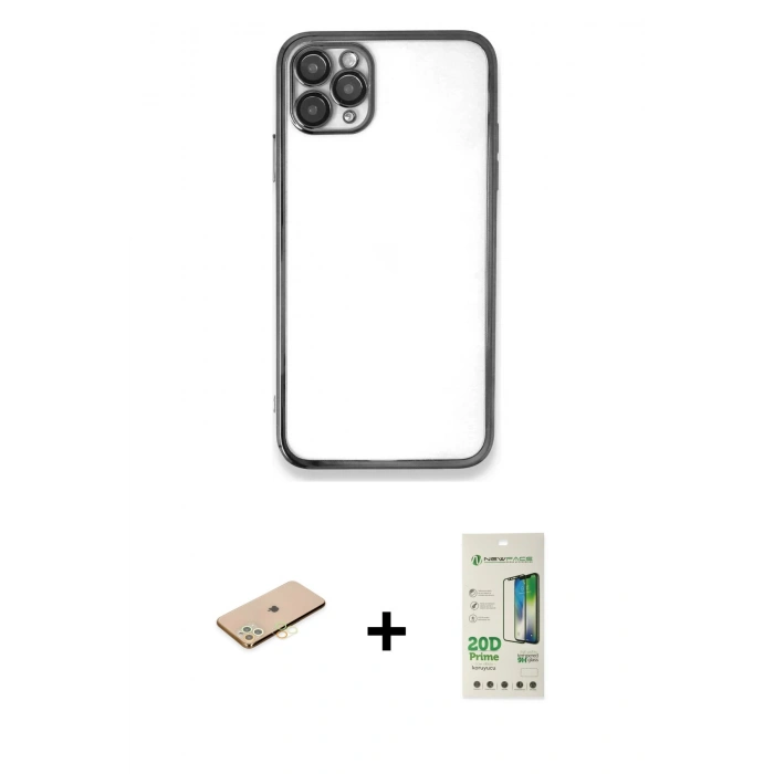 MARSİLYAN™- iPhone 11 Pro Kılıf Vadi Minimal - Siyah 20D Premium Cam Ekran Koruyucu + Renkli Kamera Lens Koruma Cam - SI