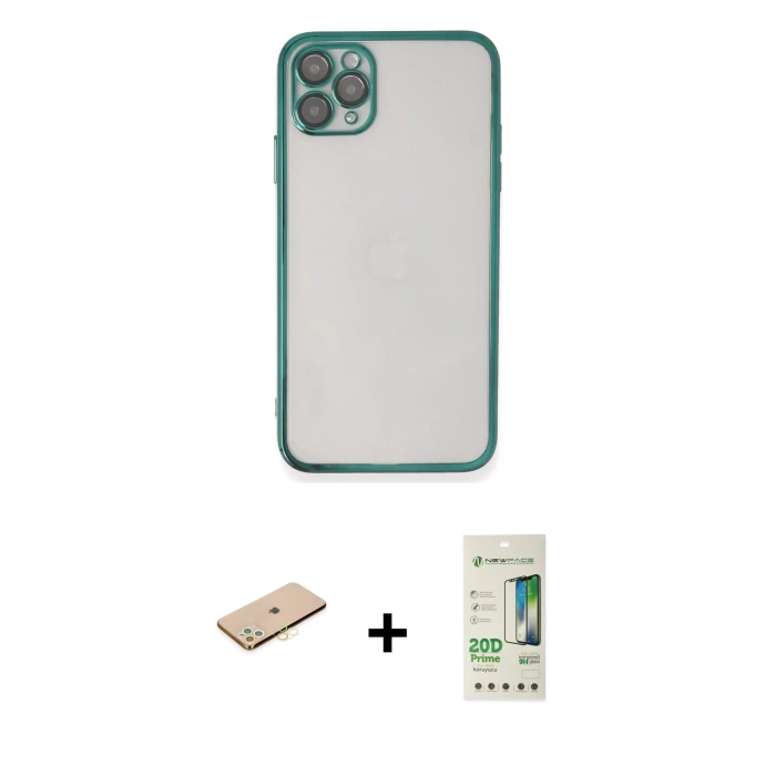 MARSİLYAN™- iPhone 11 Pro Kılıf Vadi Minimal - Siyah 20D Premium Cam Ekran Koruyucu + Renkli Kamera Lens Koruma Cam - SI