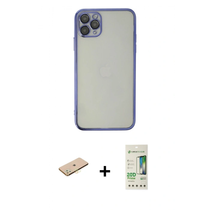 MARSİLYAN™- iPhone 11 Pro Kılıf Vadi Minimal - Siyah 20D Premium Cam Ekran Koruyucu + Renkli Kamera Lens Koruma Cam - SI