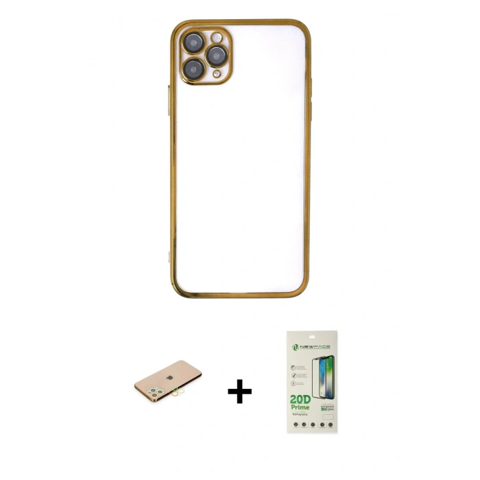 MARSİLYAN™- iPhone 11 Pro Kılıf Vadi Minimal - Siyah 20D Premium Cam Ekran Koruyucu + Renkli Kamera Lens Koruma Cam - SI