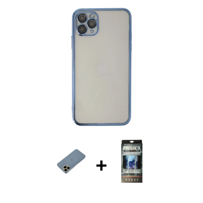 MARSİLYAN™- iPhone 11 Pro Kılıf Vadi Minimal - Siyah 34D Hayalet Izgaralı Cam + Shine Kamera Lens Koruma Cam - GD