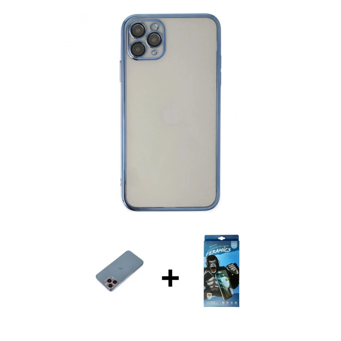 MARSİLYAN™- iPhone 11 Pro Kılıf Vadi Minimal - Siyah 34D Izgaralı Cam + Shine Kamera Lens Koruma Cam - PE