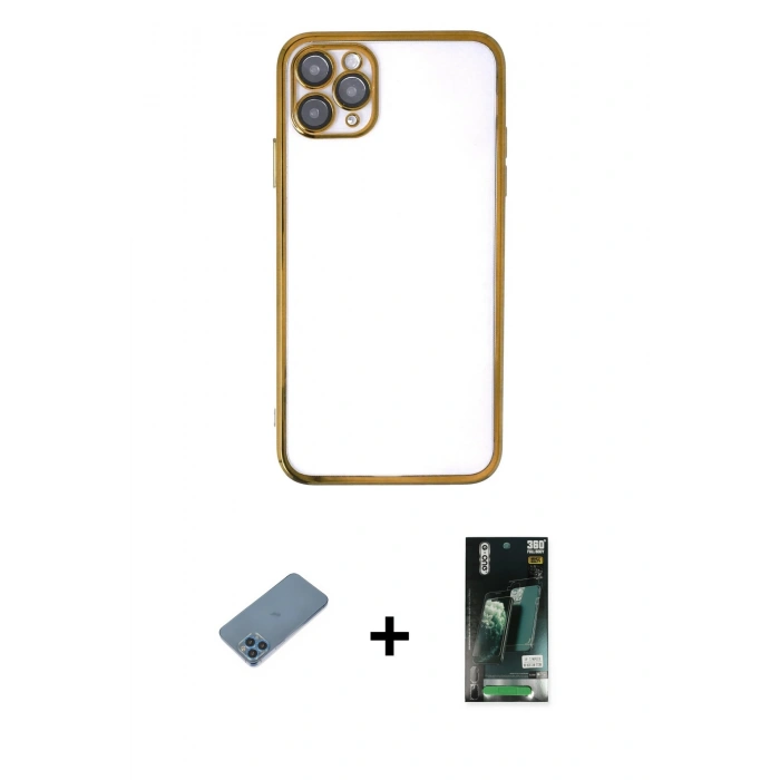 MARSİLYAN™- iPhone 11 Pro Kılıf Vadi Minimal - Siyah 360 Mat Full Body Arka Koruyucu + Shine Kamera Lens Koruma Cam - MI
