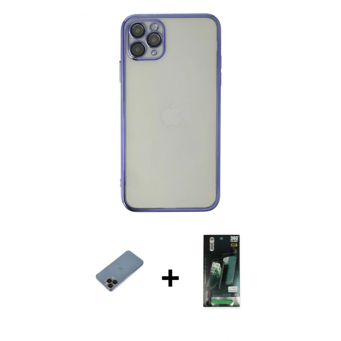 MARSİLYAN™- iPhone 11 Pro Kılıf Vadi Minimal - Siyah 360 Mat Full Body Arka Koruyucu + Shine Kamera Lens Koruma Cam - SH