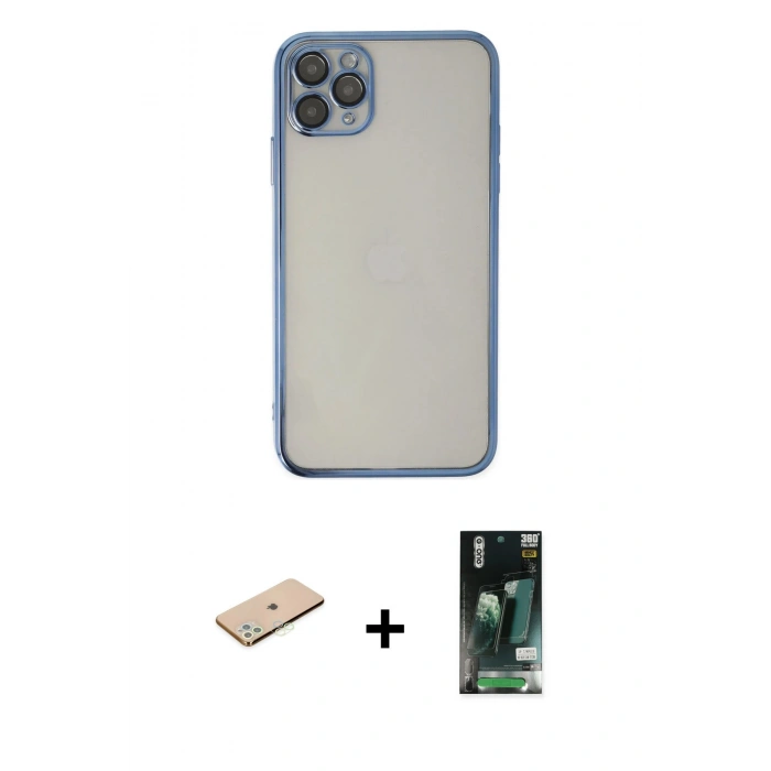 MARSİLYAN™- iPhone 11 Pro Kılıf Vadi Minimal - Siyah 360 Mat Full Body Arka Koruyucu + Renkli Kamera Lens Koruma Cam - YL