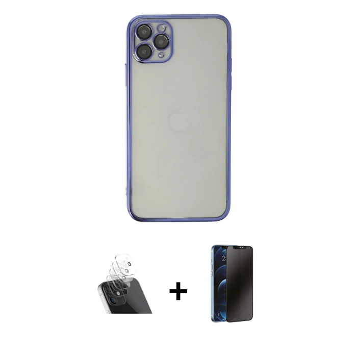 MARSİLYAN™- iPhone 11 Pro Kılıf Vadi Minimal - Siyah 3D Antistatik Hayalet Cam Ekran Koruyucu + Kamera Lens Koruma Cam - SF