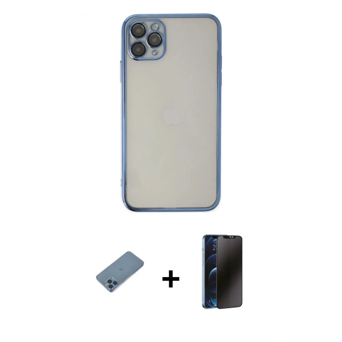 MARSİLYAN™- iPhone 11 Pro Kılıf Vadi Minimal - Siyah 3D Antistatik Hayalet Cam Ekran Koruyucu + Shine Kamera Lens Koruma Cam - MI