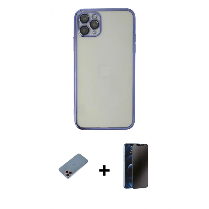 MARSİLYAN™- iPhone 11 Pro Kılıf Vadi Minimal - Siyah 3D Antistatik Hayalet Cam Ekran Koruyucu + Shine Kamera Lens Koruma Cam - PE