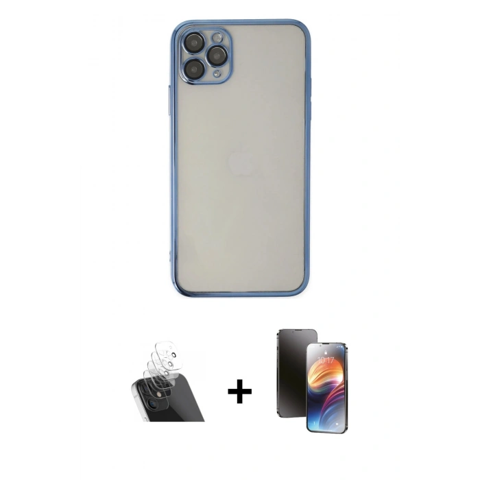 MARSİLYAN™- iPhone 11 Pro Kılıf Vadi Minimal - Siyah 3D Antistatik Mat Seramik Nano Ekran Koruyucu + Kamera Lens Koruma Cam - SF