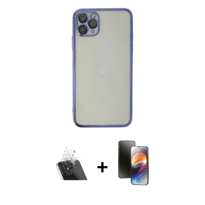 MARSİLYAN™- iPhone 11 Pro Kılıf Vadi Minimal - Siyah 3D Antistatik Mat Seramik Nano Ekran Koruyucu + Kamera Lens Koruma Cam - SF