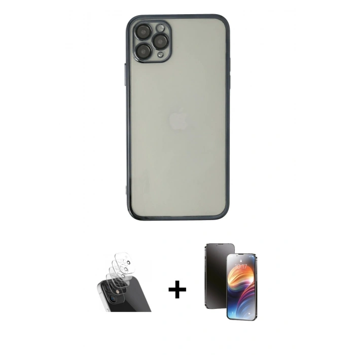 MARSİLYAN™- iPhone 11 Pro Kılıf Vadi Minimal - Siyah 3D Antistatik Mat Seramik Nano Ekran Koruyucu + Kamera Lens Koruma Cam - SF
