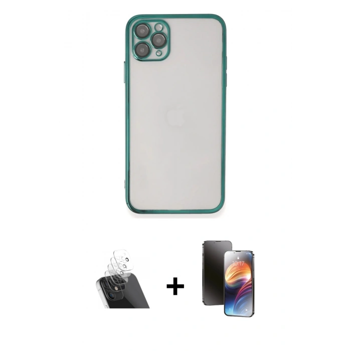 MARSİLYAN™- iPhone 11 Pro Kılıf Vadi Minimal - Siyah 3D Antistatik Mat Seramik Nano Ekran Koruyucu + Kamera Lens Koruma Cam - SF