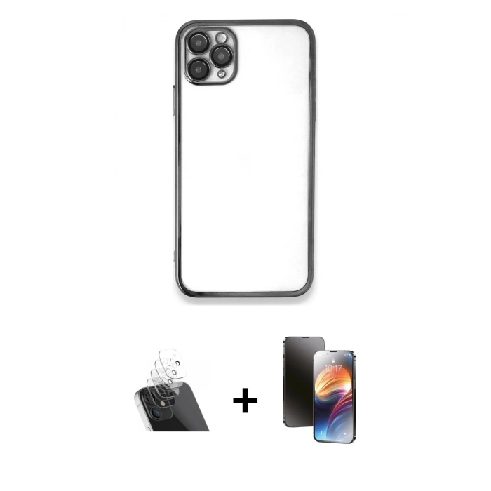 MARSİLYAN™- iPhone 11 Pro Kılıf Vadi Minimal - Siyah 3D Antistatik Mat Seramik Nano Ekran Koruyucu + Kamera Lens Koruma Cam - SF