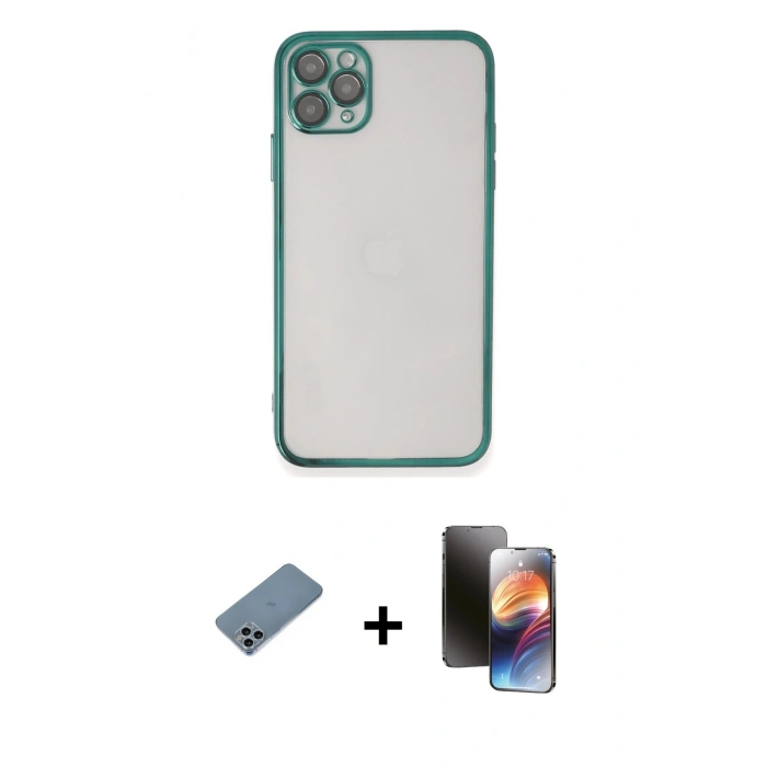 MARSİLYAN™- iPhone 11 Pro Kılıf Vadi Minimal - Siyah 3D Antistatik Mat Seramik Nano Ekran Koruyucu + Shine Kamera Lens Koruma Cam - SABE