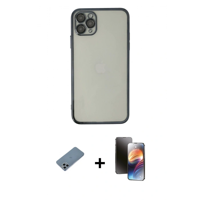 MARSİLYAN™- iPhone 11 Pro Kılıf Vadi Minimal - Siyah 3D Antistatik Mat Seramik Nano Ekran Koruyucu + Shine Kamera Lens Koruma Cam - SABE