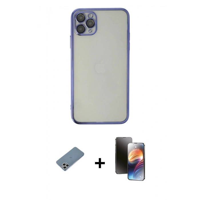 MARSİLYAN™- iPhone 11 Pro Kılıf Vadi Minimal - Siyah 3D Antistatik Mat Seramik Nano Ekran Koruyucu + Shine Kamera Lens Koruma Cam - GS