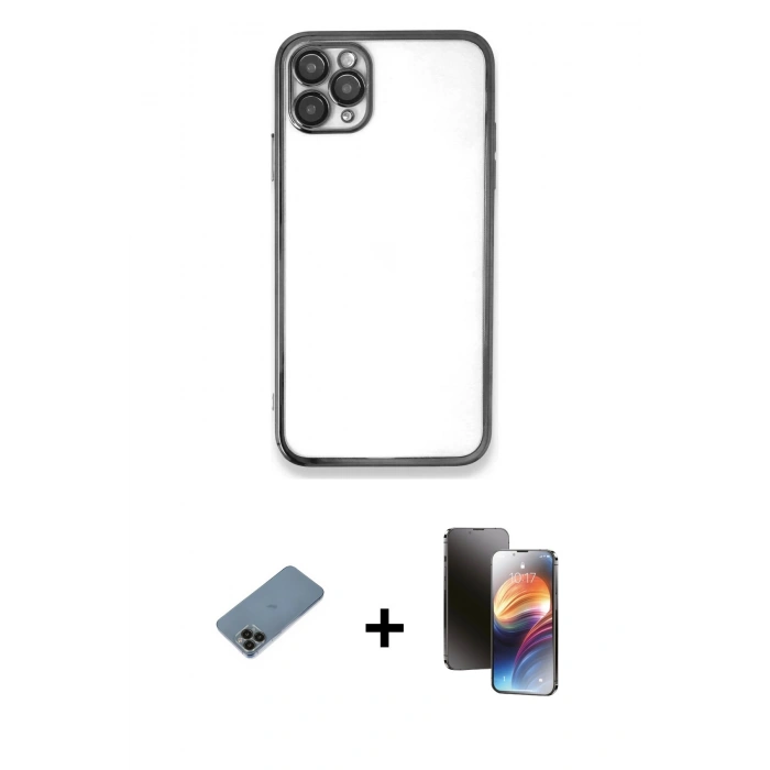 MARSİLYAN™- iPhone 11 Pro Kılıf Vadi Minimal - Siyah 3D Antistatik Mat Seramik Nano Ekran Koruyucu + Shine Kamera Lens Koruma Cam - SH