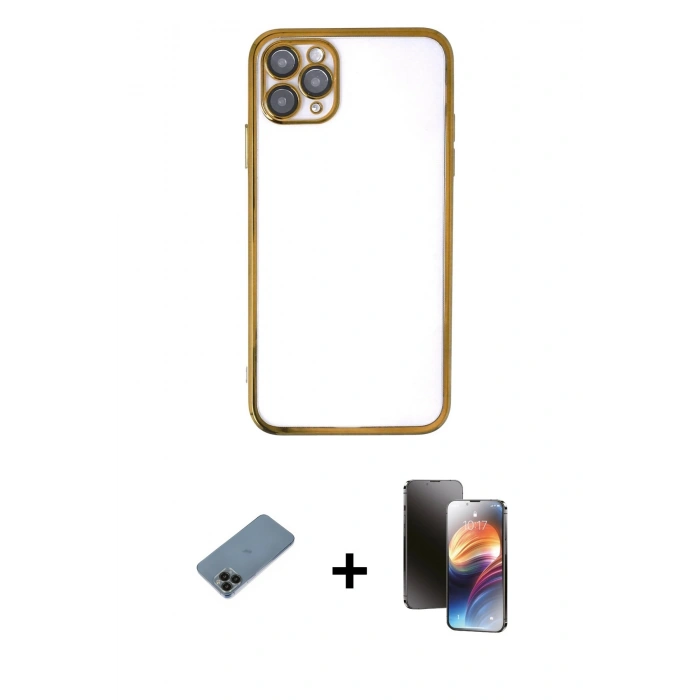 MARSİLYAN™- iPhone 11 Pro Kılıf Vadi Minimal - Siyah 3D Antistatik Mat Seramik Nano Ekran Koruyucu + Shine Kamera Lens Koruma Cam - SH