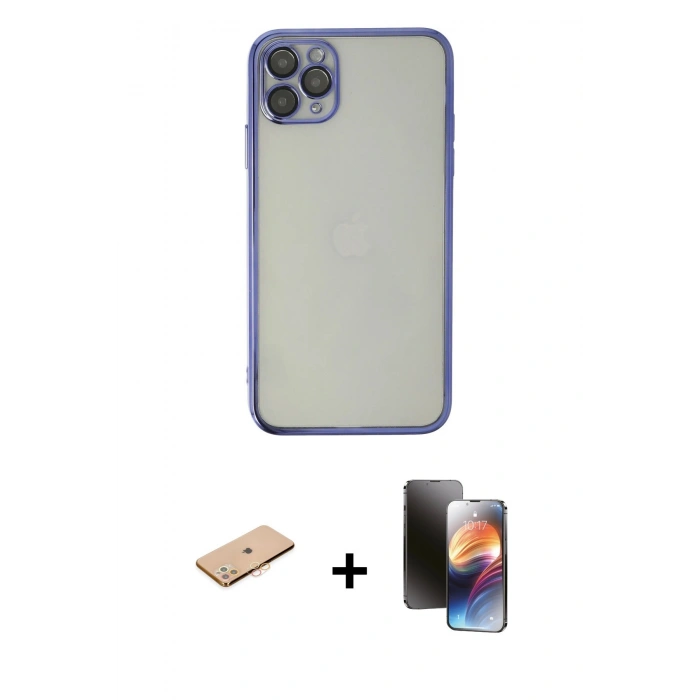 MARSİLYAN™- iPhone 11 Pro Kılıf Vadi Minimal - Siyah 3D Antistatik Mat Seramik Nano Ekran Koruyucu + Renkli Kamera Lens Koruma Cam - TU