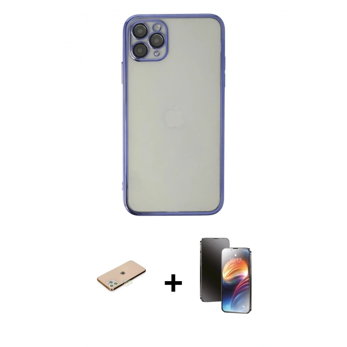 MARSİLYAN™- iPhone 11 Pro Kılıf Vadi Minimal - Siyah 3D Antistatik Mat Seramik Nano Ekran Koruyucu + Renkli Kamera Lens Koruma Cam - YL