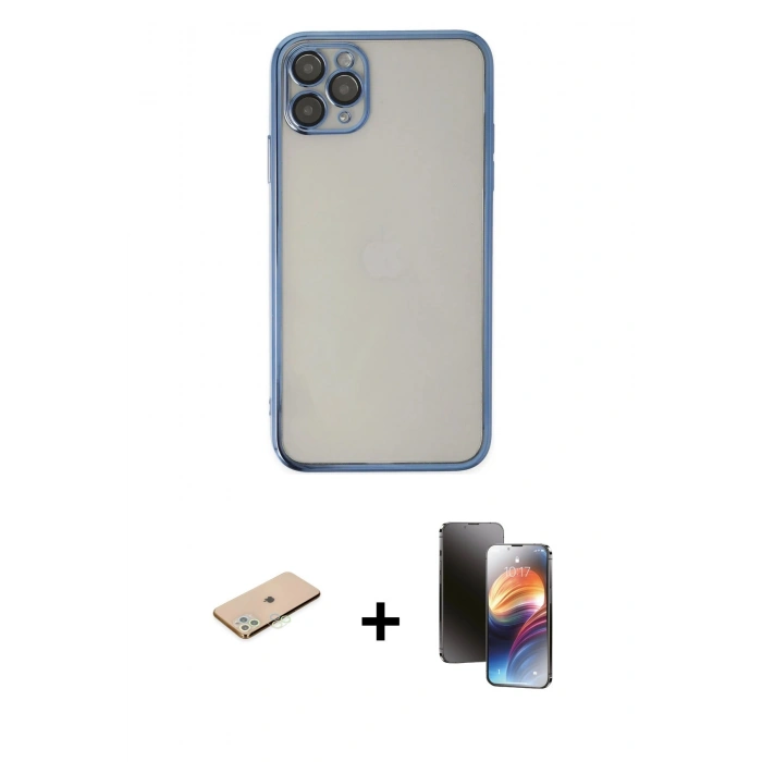 MARSİLYAN™- iPhone 11 Pro Kılıf Vadi Minimal - Siyah 3D Antistatik Mat Seramik Nano Ekran Koruyucu + Renkli Kamera Lens Koruma Cam - YL