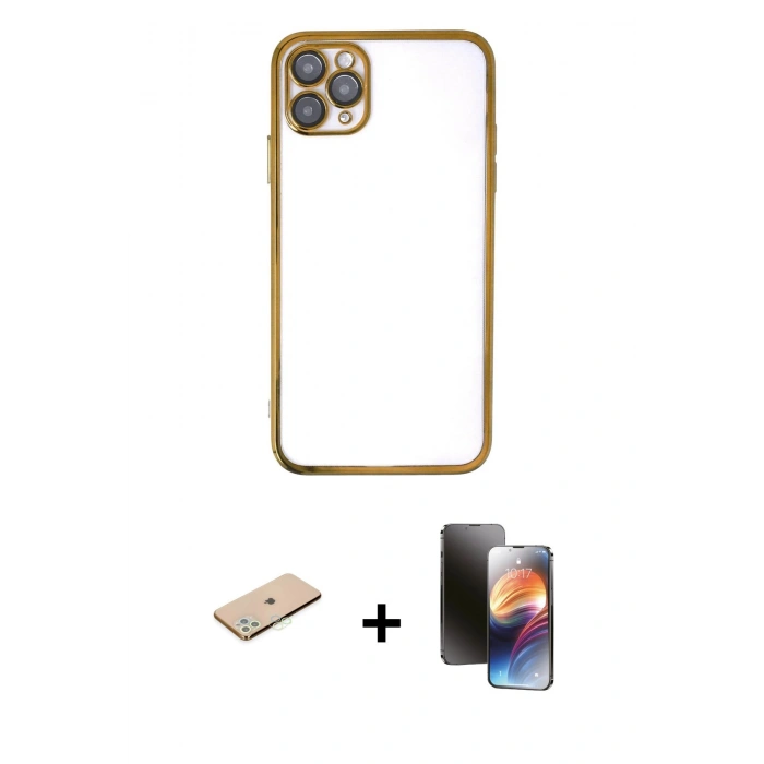 MARSİLYAN™- iPhone 11 Pro Kılıf Vadi Minimal - Siyah 3D Antistatik Mat Seramik Nano Ekran Koruyucu + Renkli Kamera Lens Koruma Cam - YL