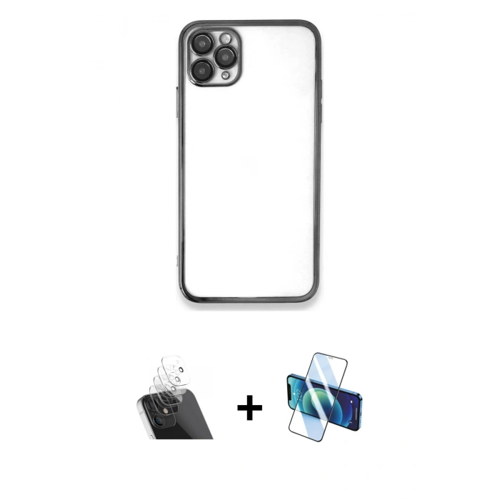 MARSİLYAN™- iPhone 11 Pro Kılıf Vadi Minimal - Siyah 3D Antistatik Seramik Nano Ekran Koruyucu + Şeffaf Kamera Lens Koruma Cam