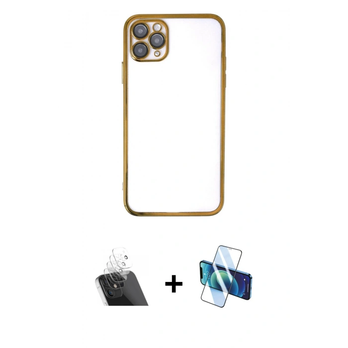 MARSİLYAN™- iPhone 11 Pro Kılıf Vadi Minimal - Siyah 3D Antistatik Seramik Nano Ekran Koruyucu + Şeffaf Kamera Lens Koruma Cam