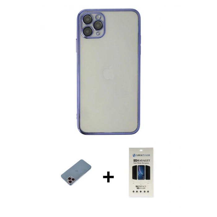 MARSİLYAN™- iPhone 11 Pro Kılıf Vadi Minimal - Siyah 5D Hayalet Cam Ekran Koruyucu + Shine Kamera Lens Koruma Cam - PE