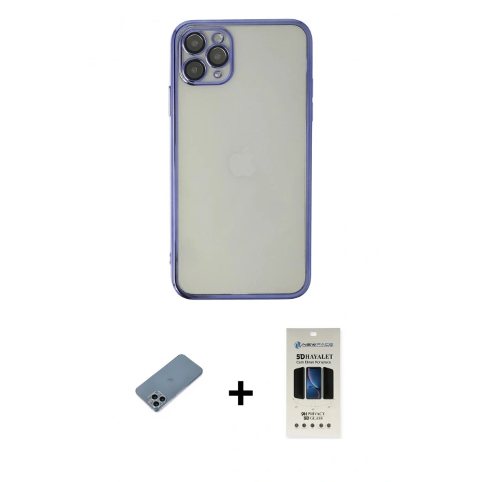 MARSİLYAN™- iPhone 11 Pro Kılıf Vadi Minimal - Siyah 5D Hayalet Cam Ekran Koruyucu + Shine Kamera Lens Koruma Cam - SABE