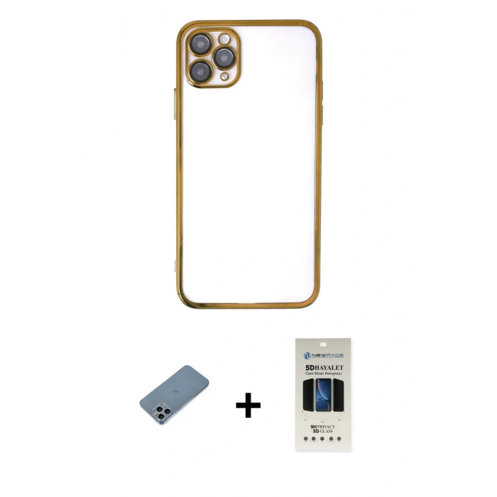 MARSİLYAN™- iPhone 11 Pro Kılıf Vadi Minimal - Siyah 5D Hayalet Cam Ekran Koruyucu + Shine Kamera Lens Koruma Cam - SABE