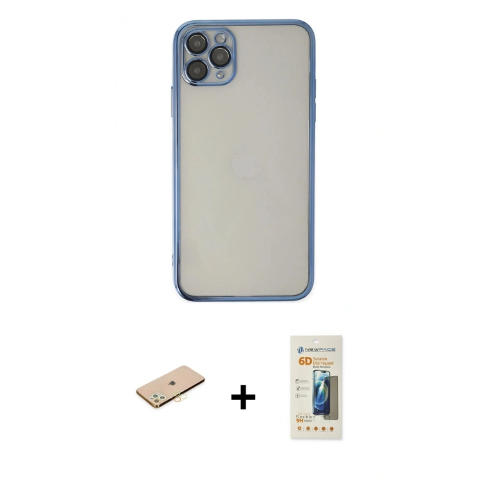 MARSİLYAN™- iPhone 11 Pro Kılıf Vadi Minimal - Siyah 6D Mat Seramik Hayalet Nano Ekran Koruyucu + Renkli Kamera Lens Koruma Cam - SI