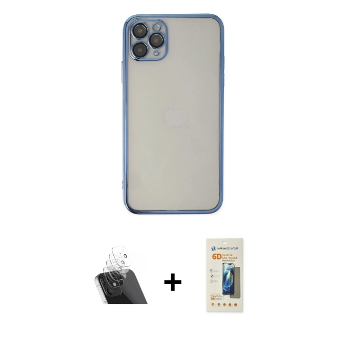 MARSİLYAN™- iPhone 11 Pro Kılıf Vadi Minimal - Siyah 6D Mat Seramik Hayalet Nano Ekran Koruyucu + Kamera Lens Koruma Cam - SF