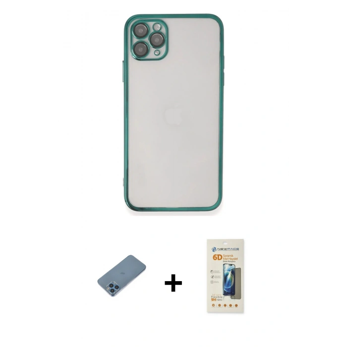 MARSİLYAN™- iPhone 11 Pro Kılıf Vadi Minimal - Siyah 6D Mat Seramik Hayalet Nano Ekran Koruyucu + Shine Kamera Lens Koruma Cam - MI