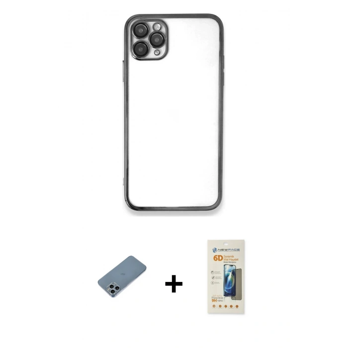 MARSİLYAN™- iPhone 11 Pro Kılıf Vadi Minimal - Siyah 6D Mat Seramik Hayalet Nano Ekran Koruyucu + Shine Kamera Lens Koruma Cam - SABE