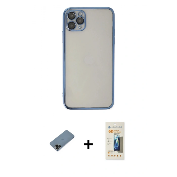 MARSİLYAN™- iPhone 11 Pro Kılıf Vadi Minimal - Siyah 6D Mat Seramik Hayalet Nano Ekran Koruyucu + Shine Kamera Lens Koruma Cam - SH