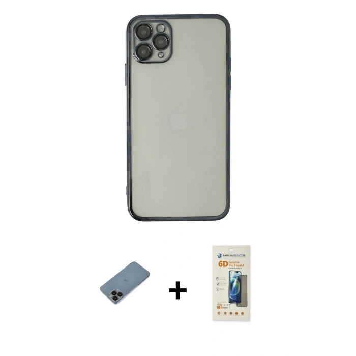 MARSİLYAN™- iPhone 11 Pro Kılıf Vadi Minimal - Siyah 6D Mat Seramik Hayalet Nano Ekran Koruyucu + Shine Kamera Lens Koruma Cam - SH